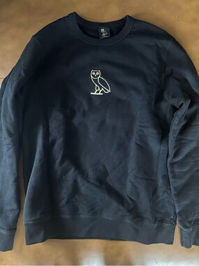 OVO Black Crewneck Sweatshirt with White Owl Embroidery
